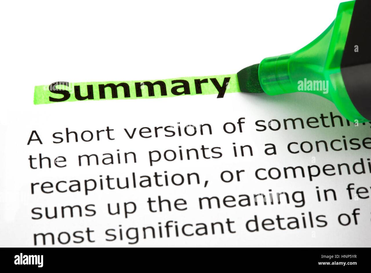 Summary summaries definition examples